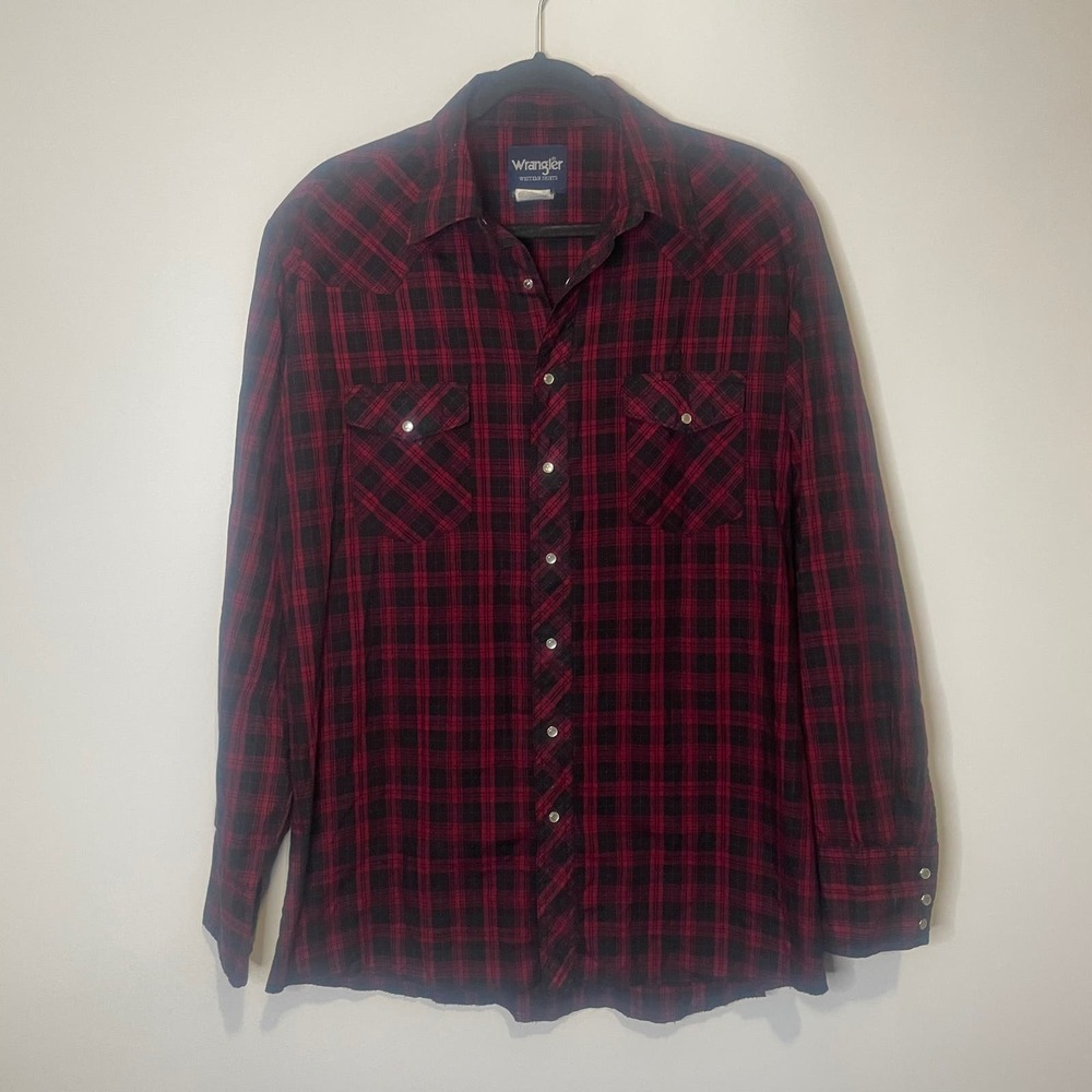 Wrangler Men’s Plaid Pearl Snap Shirt size Large Tall